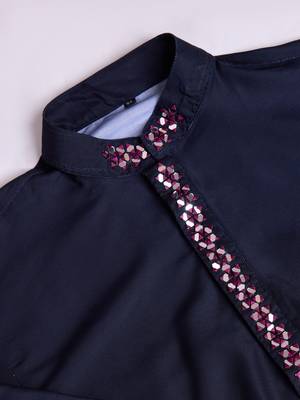 ombre navy blue & rani pink rayon mirror work straight kurta with dupatta 9
