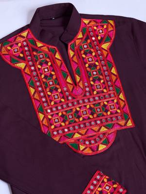 purple rayon embroidered straight kurta with mirror work 8