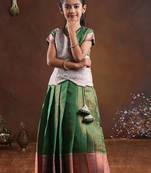 green copper silk pattu pavadai for girls