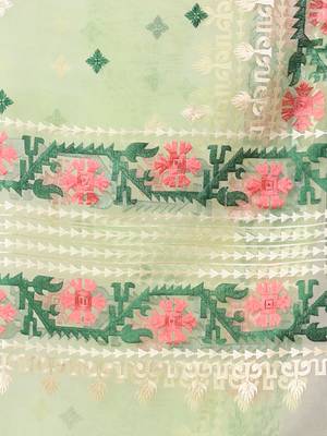 Pistachio green muslin soft saree with embroidered work 4