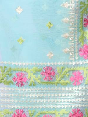 Sky blue muslin soft saree with embroidered work 4