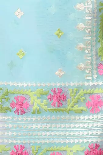 Sky blue muslin soft saree with embroidered work