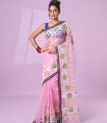 Baby pink muslin soft saree with embroidered work