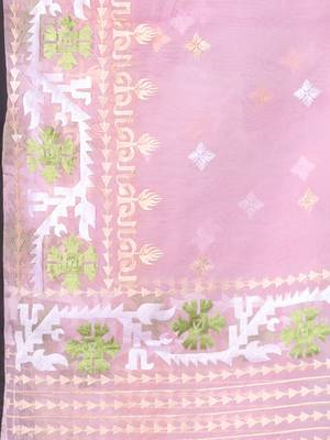 Baby pink muslin soft saree with embroidered work 4