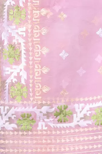 Baby pink muslin soft saree with embroidered work