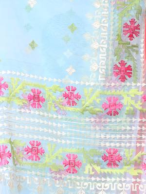 Sky blue muslin soft saree with embroidered work 4
