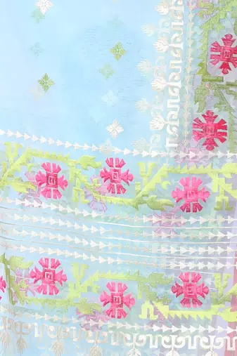 Sky blue muslin soft saree with embroidered work