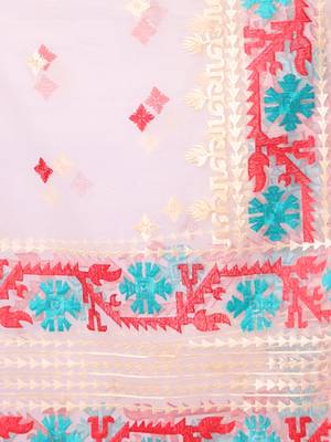 Off white muslin soft saree with embroidered work 4