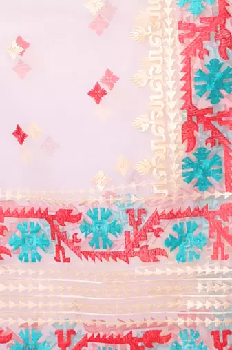 Off white muslin soft saree with embroidered work