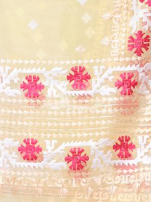 Banana yellow muslin soft saree with embroidered work 4