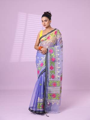 Lavender muslin soft saree with embroidered work 1