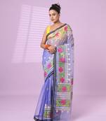 Lavender muslin soft saree with embroidered work