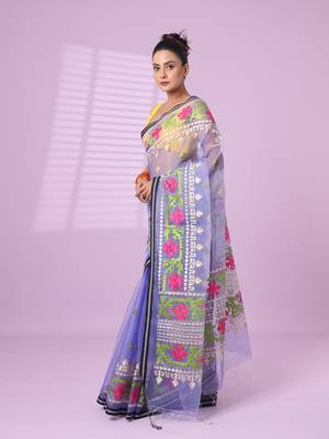 Lavender muslin soft saree with embroidered work 2