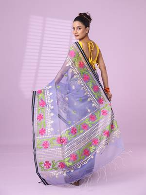 Lavender muslin soft saree with embroidered work 3