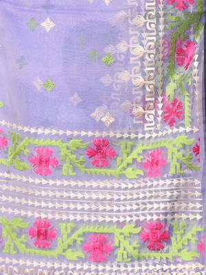 Lavender muslin soft saree with embroidered work 4