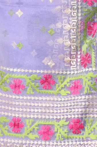 Lavender muslin soft saree with embroidered work