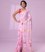 Baby pink cotton soft saree with foliage design