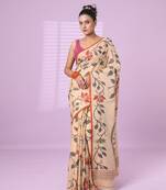Beige cotton soft saree with foliage design