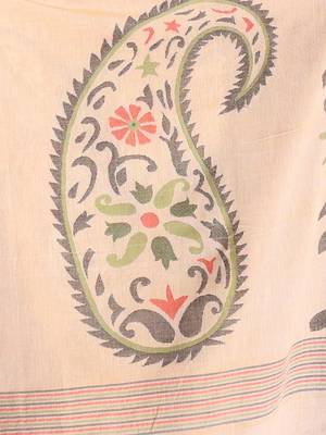Beige cotton soft saree with foliage design 4