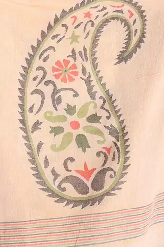 Beige cotton soft saree with foliage design