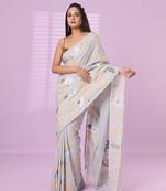 Grey cotton soft saree with foliage design