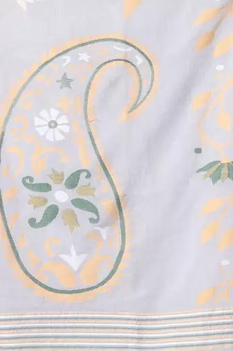 Grey cotton soft saree with foliage design