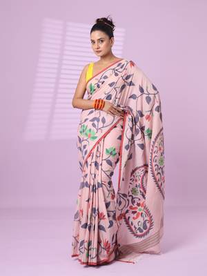 Rosewood pink cotton soft saree with foliage design 1