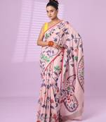 Rosewood pink cotton soft saree with foliage design