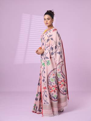 Rosewood pink cotton soft saree with foliage design 2