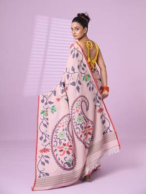Rosewood pink cotton soft saree with foliage design 3