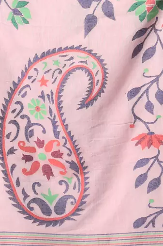 Rosewood pink cotton soft saree with foliage design