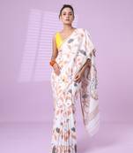 White cotton soft saree with foliage design