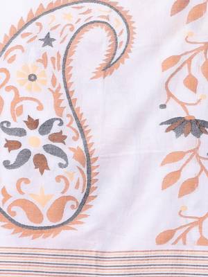 White cotton soft saree with foliage design 4