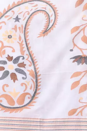 White cotton soft saree with foliage design
