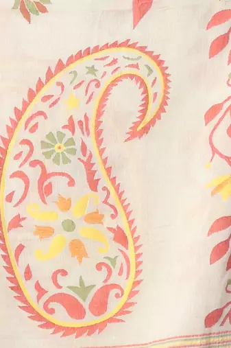 Pistachio green cotton soft saree with foliage design