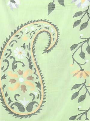 Light green cotton soft saree with foliage design 4