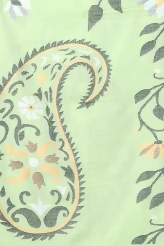 Light green cotton soft saree with foliage design