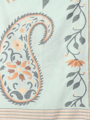 Pistachio green cotton soft saree with foliage design 4