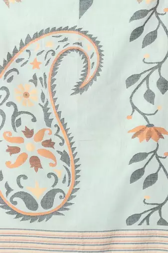 Pistachio green cotton soft saree with foliage design