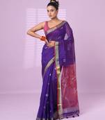 Violet cotton silk saree with zari border