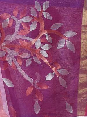 Violet cotton silk saree with zari border 4