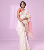 Off white cotton silk saree with zari border