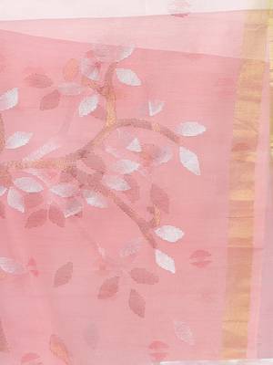 Off white cotton silk saree with zari border 4