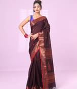 Brown cotton handspun soft saree with zari border