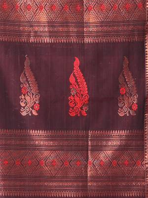 Brown cotton handspun soft saree with zari border 4