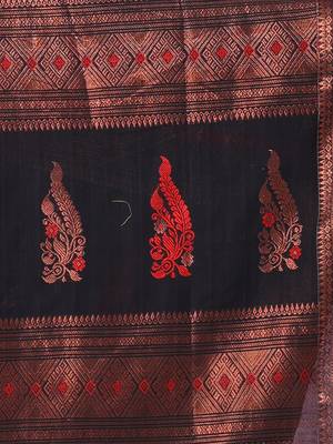 Black cotton handspun soft saree with zari border 4