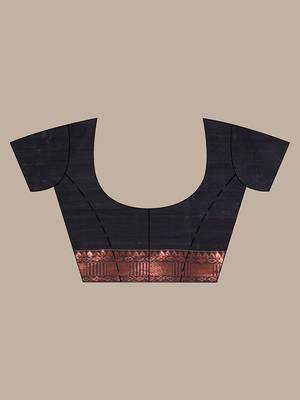 Black cotton handspun soft saree with zari border 5