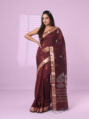 Brown silk matka soft saree with nakshi motifs 1