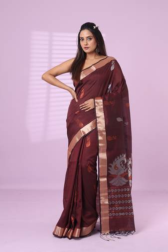 Brown silk matka soft saree with nakshi motifs