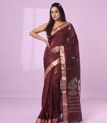 Brown silk matka soft saree with nakshi motifs